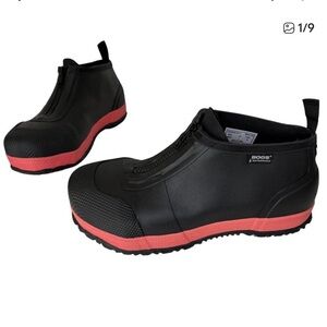 Bogs Unisex Black and Pink Rubber Rain Booties Zip Front